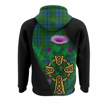 Johnstone (Johnston) Tartan Crest Hoodie Celtic Cross Thistle Flowers