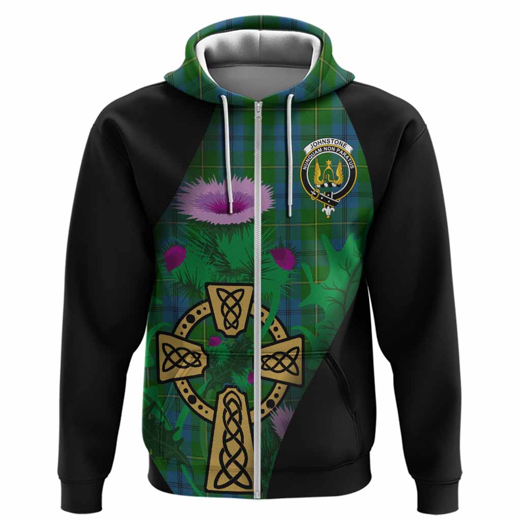 Johnstone (Johnston) Tartan Crest Hoodie Celtic Cross Thistle Flowers