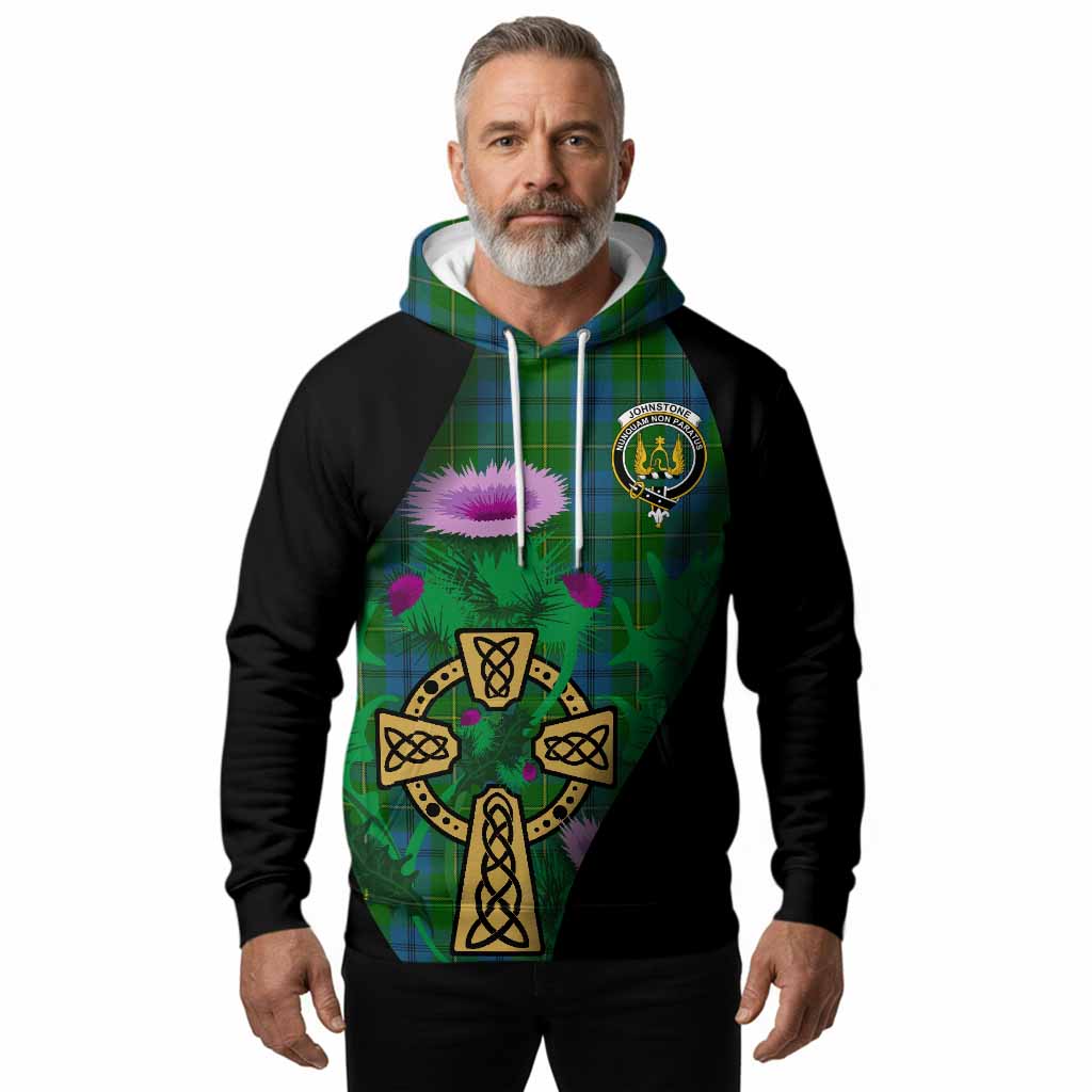 Johnstone (Johnston) Tartan Crest Hoodie Celtic Cross Thistle Flowers