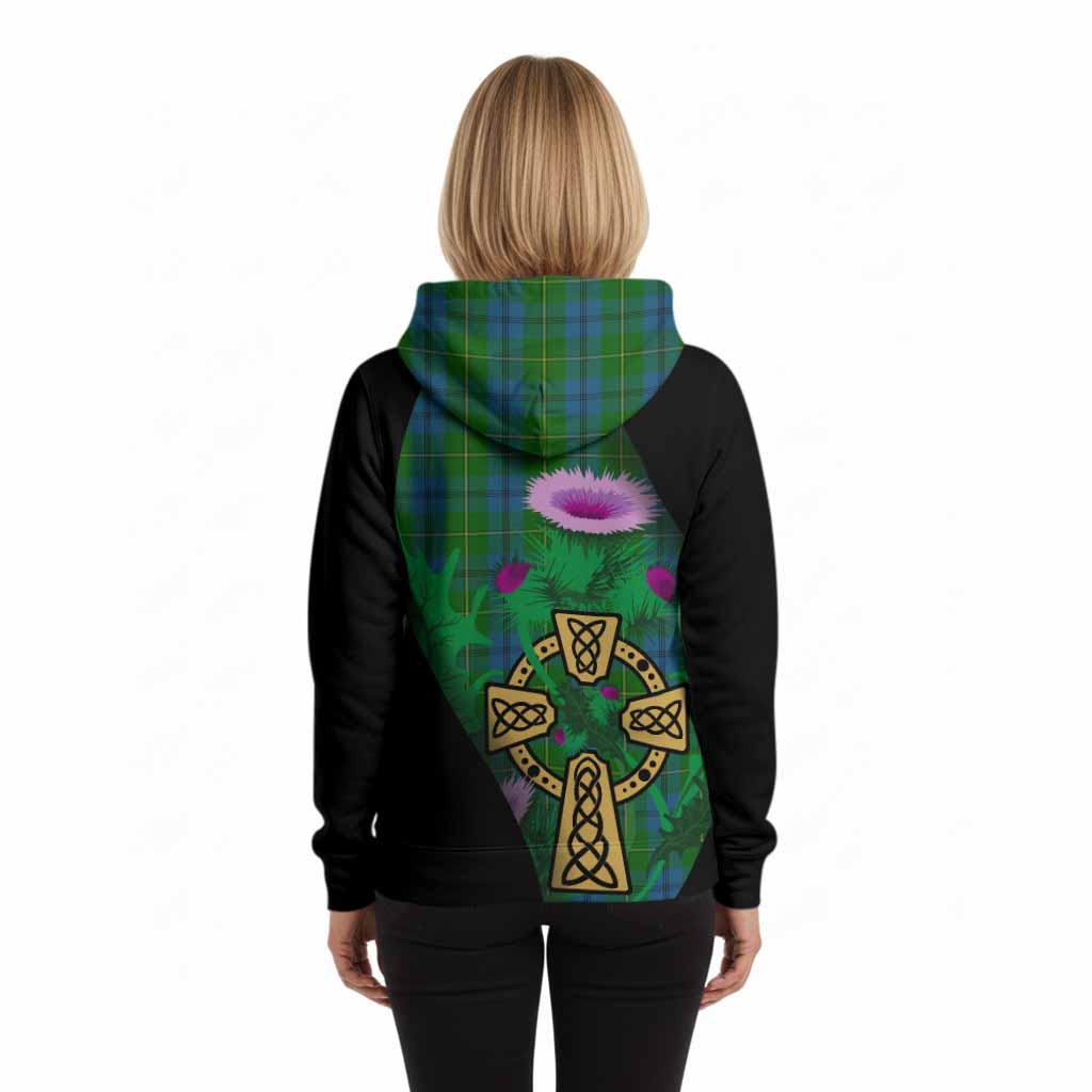 Johnstone (Johnston) Tartan Crest Hoodie Celtic Cross Thistle Flowers