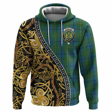 Johnstone (Johnston) Tartan Crest Hoodie Celtic Knot and Triple Trickle Spiral Symbols