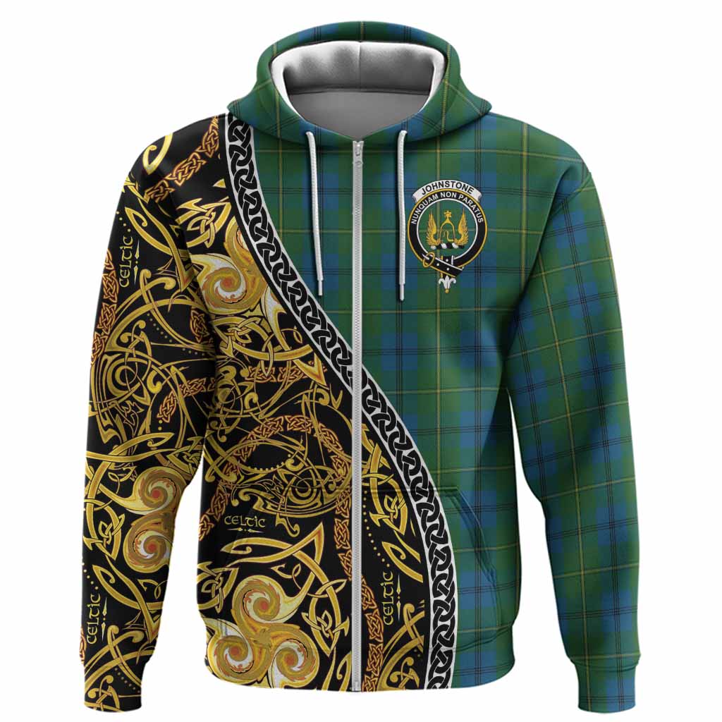 Johnstone (Johnston) Tartan Crest Hoodie Celtic Knot and Triple Trickle Spiral Symbols