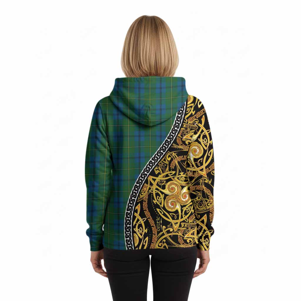 Johnstone (Johnston) Tartan Crest Hoodie Celtic Knot and Triple Trickle Spiral Symbols