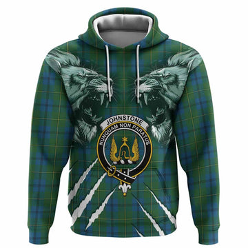 Johnstone (Johnston) Tartan Crest Hoodie Ferocious Lion Style