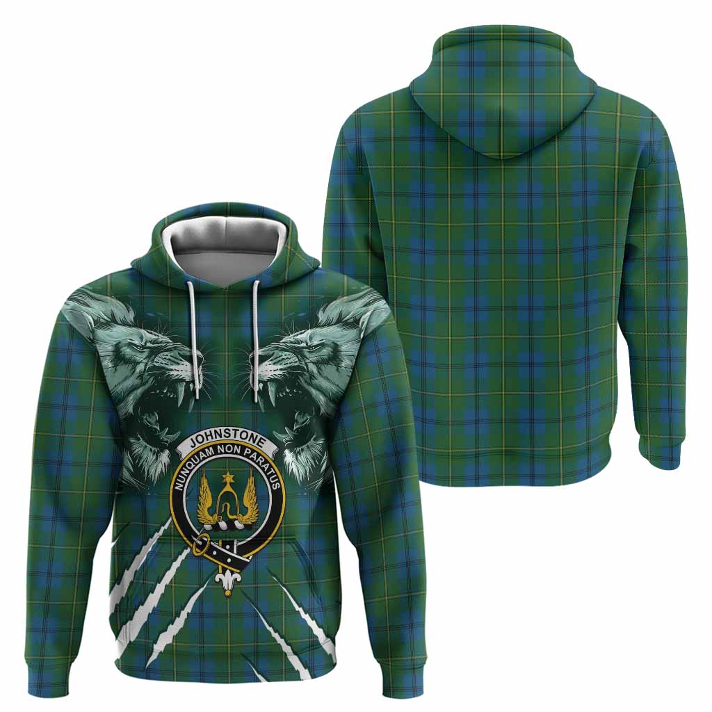 Johnstone (Johnston) Tartan Crest Hoodie Ferocious Lion Style