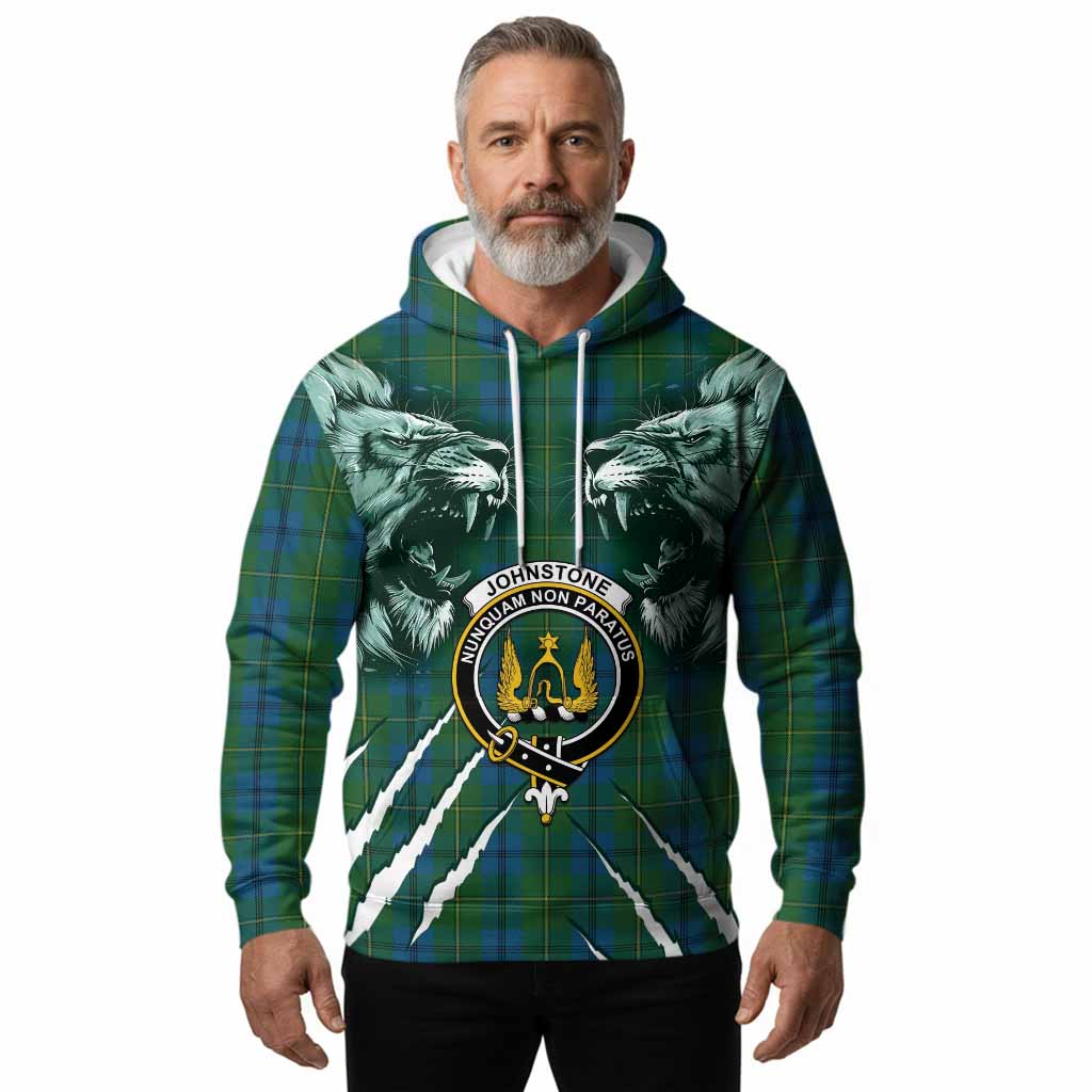 Johnstone (Johnston) Tartan Crest Hoodie Ferocious Lion Style