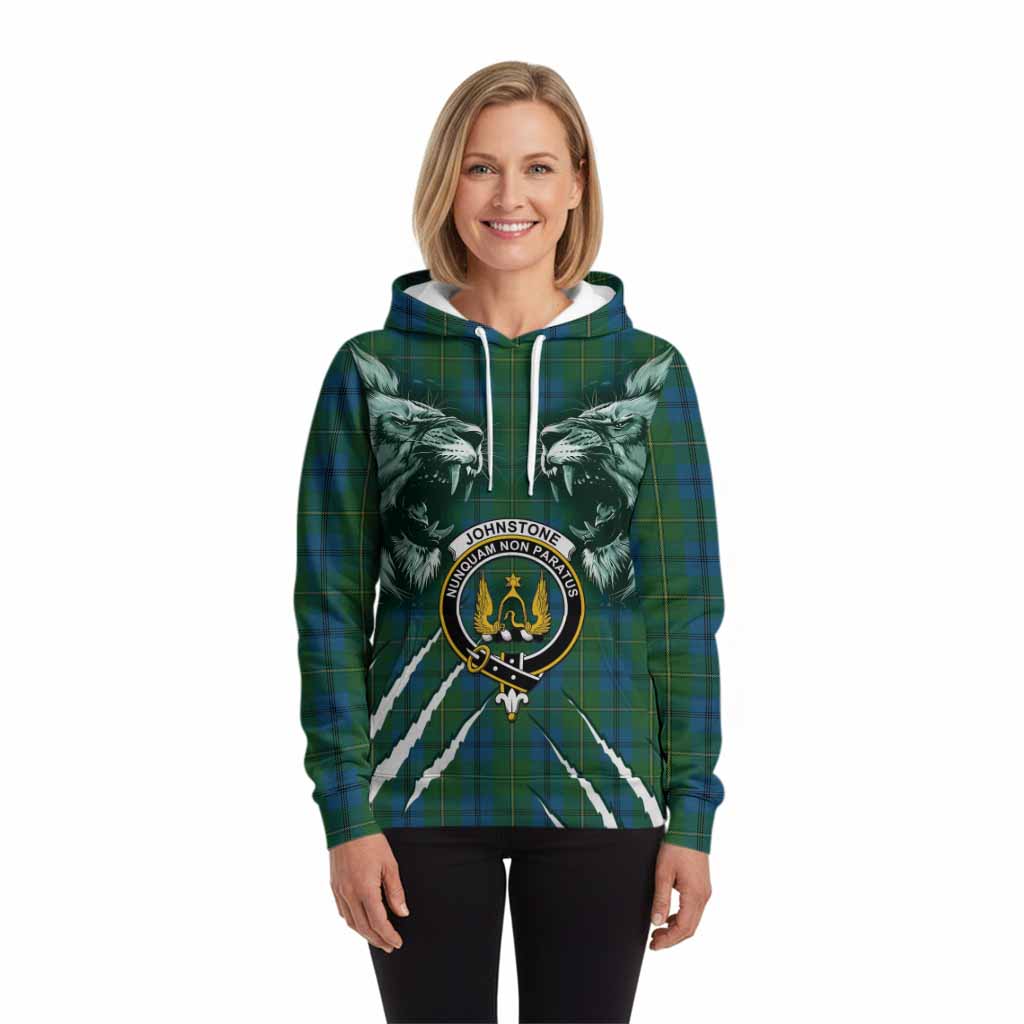 Johnstone (Johnston) Tartan Crest Hoodie Ferocious Lion Style