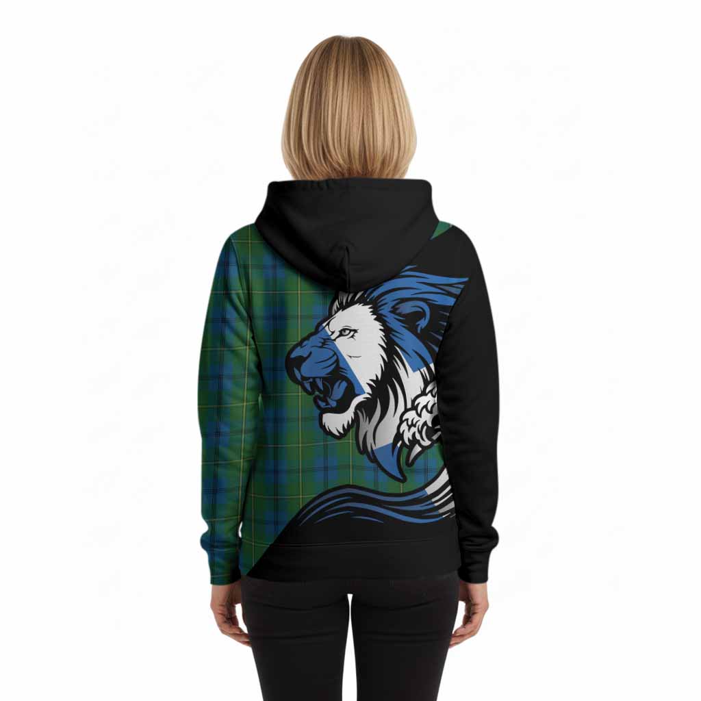 Johnstone (Johnston) Tartan Crest Hoodie Scottish Golden Lions Wave Flow