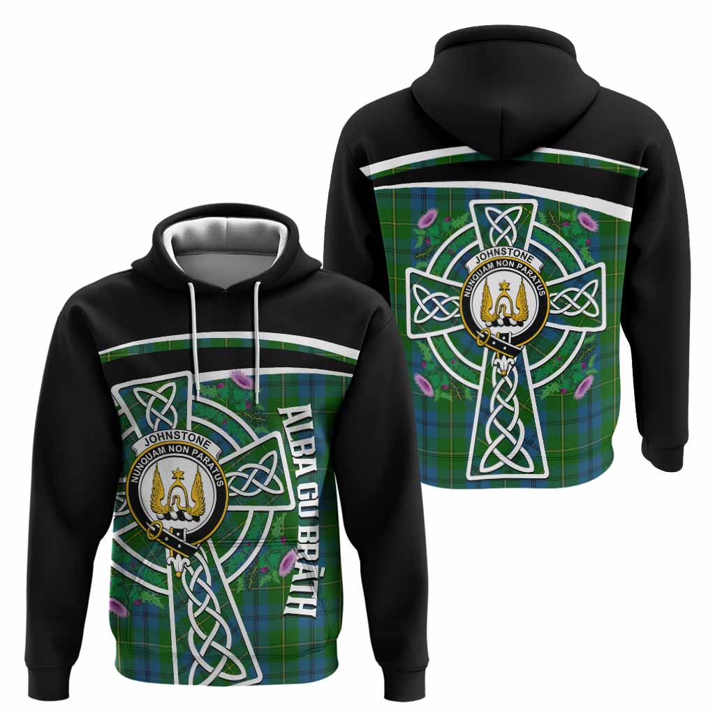 Johnstone (Johnston) Tartan Crest Hoodie Scottish Thistle Celtic Cross Alba Gu Brath