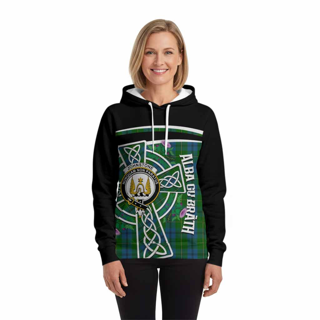Johnstone (Johnston) Tartan Crest Hoodie Scottish Thistle Celtic Cross Alba Gu Brath