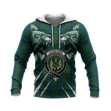Johnstone (Johnston) Tartan Crest Knitted Hoodie Ferocious Lion Style