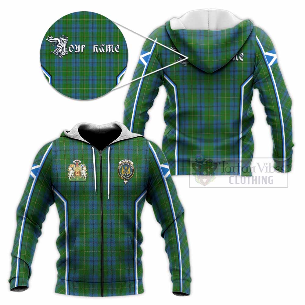 Johnstone (Johnston) Tartan Crest Knitted Hoodie Scotland Coat of Arm Flag Style - Tartan Vibes Clothing
