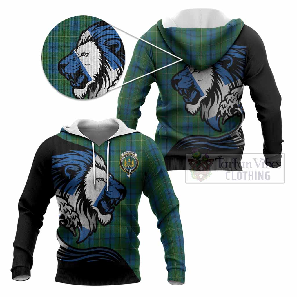 Johnstone (Johnston) Tartan Crest Knitted Hoodie Scottish Golden Lions Wave Flow