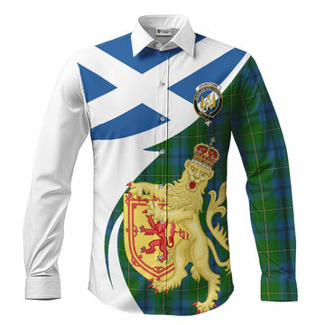 Johnstone (Johnston) Tartan Crest Lion Rampant Long Sleeve Button Shirts Classic Scottish Style Men's Shirt S - Tartan Vibes Clothing