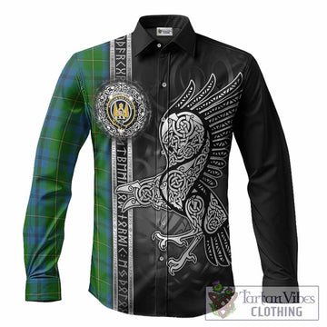 Johnstone (Johnston) Tartan Crest Long Sleeve Button Shirts Norse Mythology Viking Odin Crow Tattoo