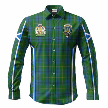 Johnstone (Johnston) Tartan Crest Long Sleeve Button Shirts Scotland Coat of Arm Flag Style
