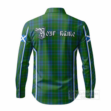Johnstone (Johnston) Tartan Crest Long Sleeve Button Shirts Scotland Coat of Arm Flag Style
