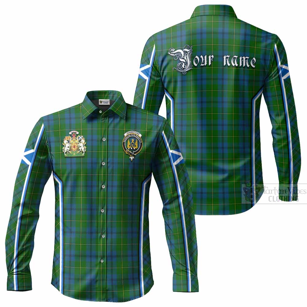 Johnstone (Johnston) Tartan Crest Long Sleeve Button Shirts Scotland Coat of Arm Flag Style - Tartan Vibes Clothing