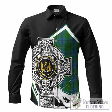 Johnstone (Johnston) Tartan Crest Long Sleeve Button Shirts Scottish Celtic Cross Heritage