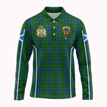 Johnstone (Johnston) Tartan Crest Long Sleeve Polo Shirt Scotland Coat of Arm Flag Style