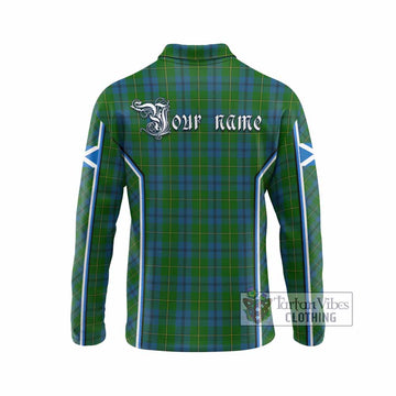 Johnstone (Johnston) Tartan Crest Long Sleeve Polo Shirt Scotland Coat of Arm Flag Style