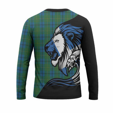 Johnstone (Johnston) Tartan Crest Long Sleeve T-Shirt Scottish Golden Lions Wave Flow