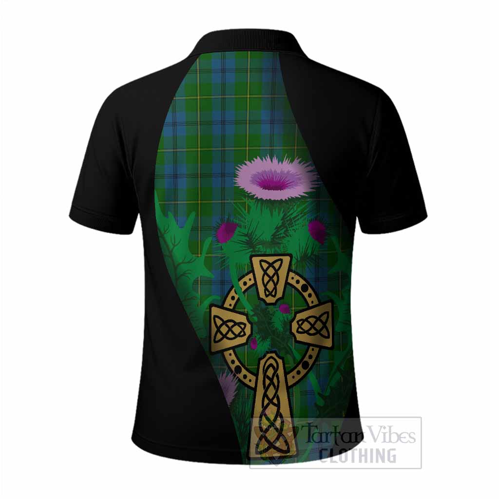 Johnstone (Johnston) Tartan Crest Polo Shirt Celtic Cross Thistle Flowers