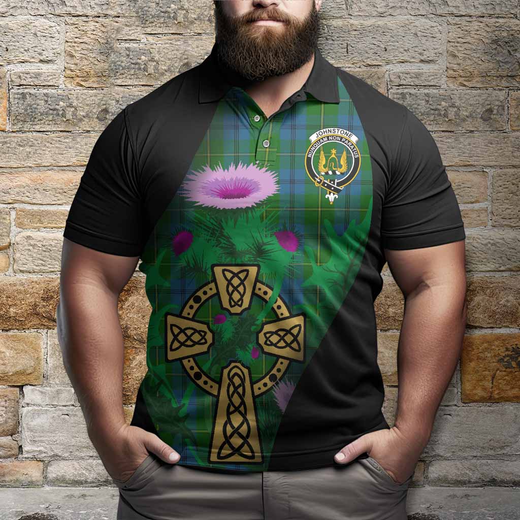 Johnstone (Johnston) Tartan Crest Polo Shirt Celtic Cross Thistle Flowers