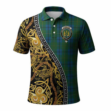 Johnstone (Johnston) Tartan Crest Polo Shirt Celtic Knot and Triple Trickle Spiral Symbols