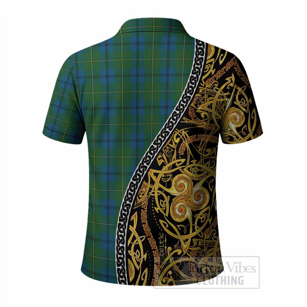 Johnstone (Johnston) Tartan Crest Polo Shirt Celtic Knot and Triple Trickle Spiral Symbols