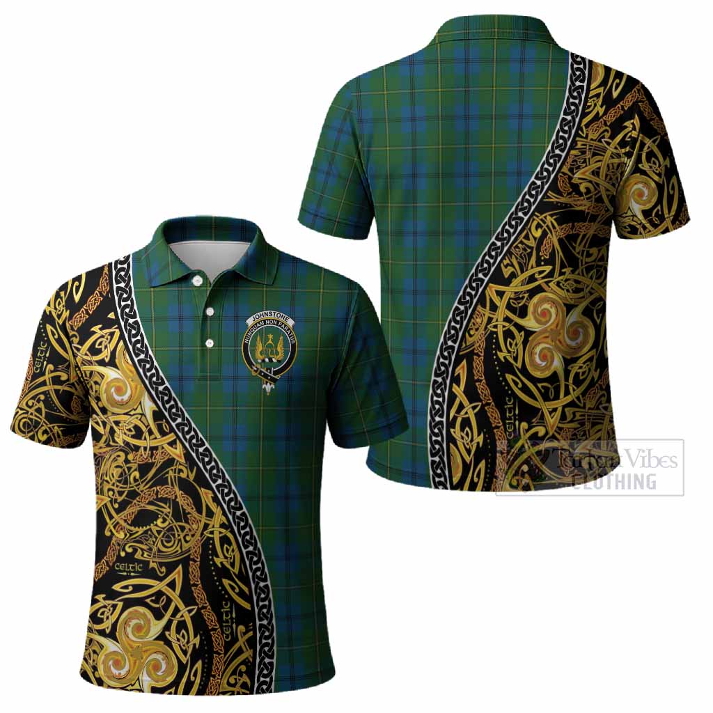 Johnstone (Johnston) Tartan Crest Polo Shirt Celtic Knot and Triple Trickle Spiral Symbols