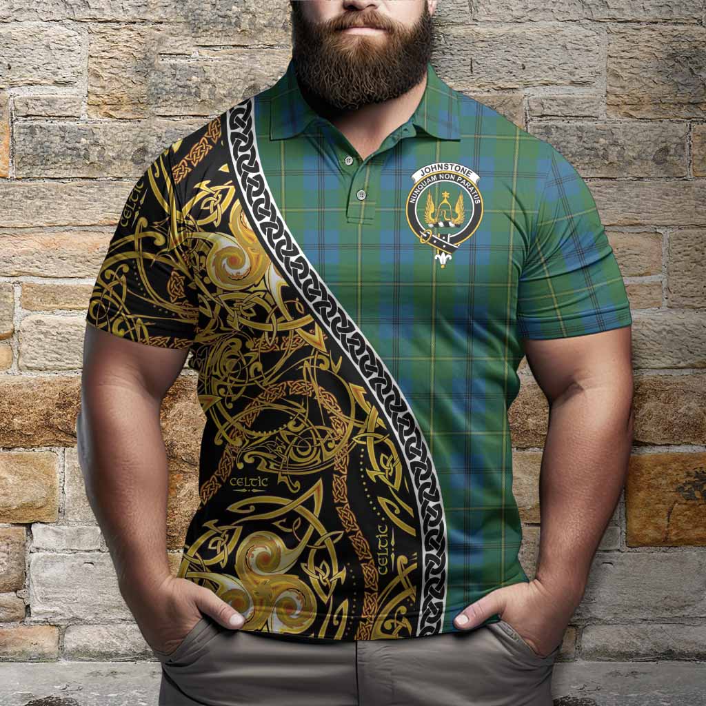 Johnstone (Johnston) Tartan Crest Polo Shirt Celtic Knot and Triple Trickle Spiral Symbols