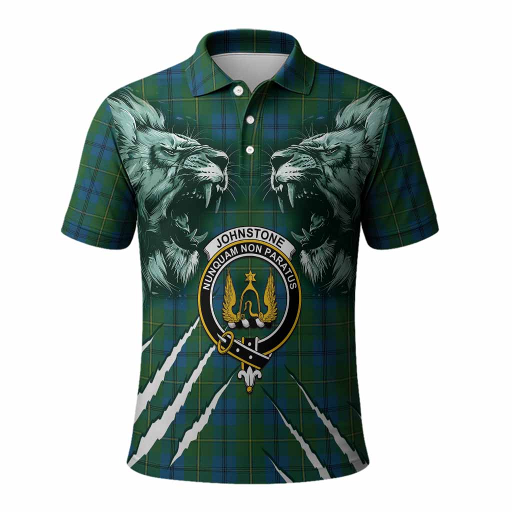 Johnstone (Johnston) Tartan Crest Polo Shirt Ferocious Lion Style