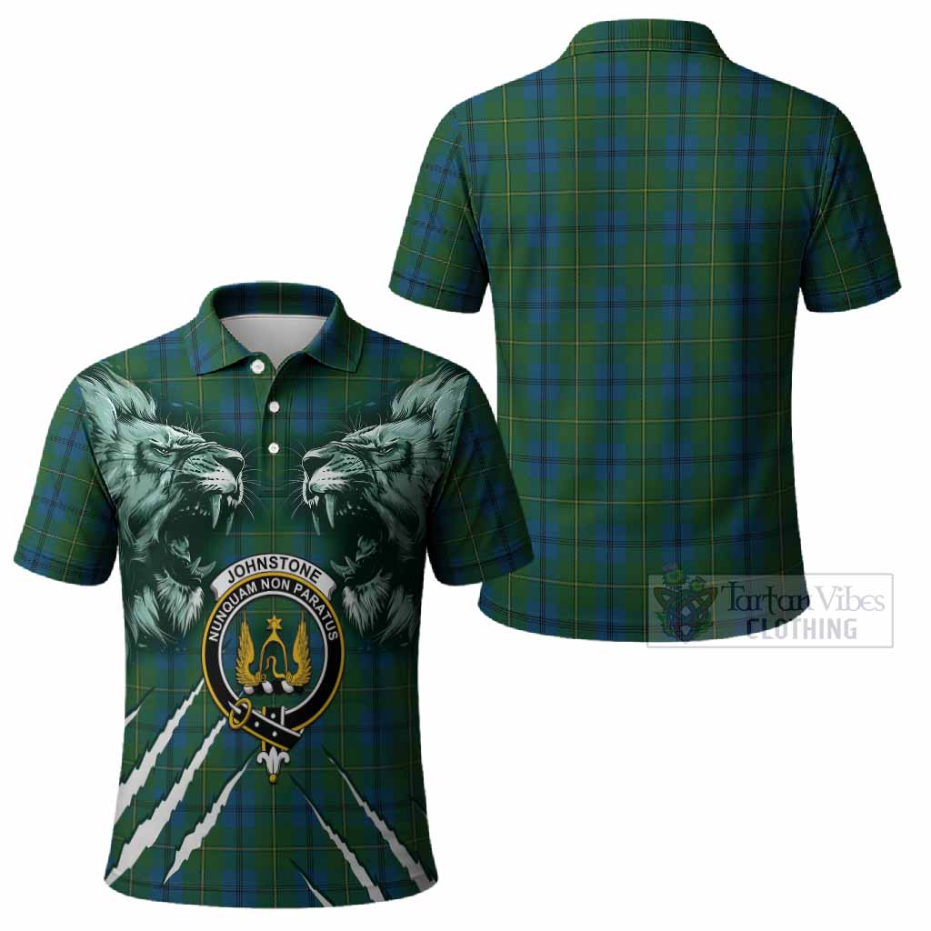Johnstone (Johnston) Tartan Crest Polo Shirt Ferocious Lion Style