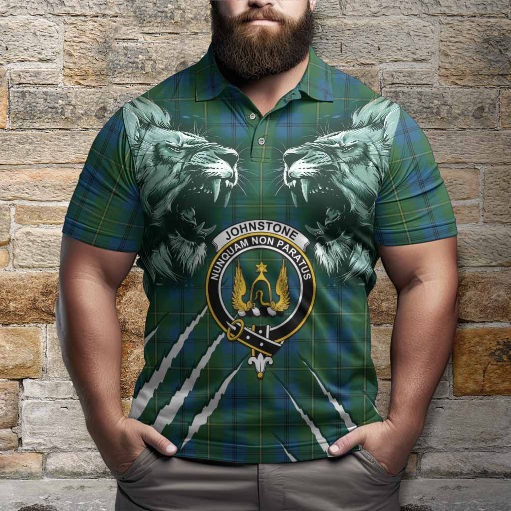 Johnstone (Johnston) Tartan Crest Polo Shirt Ferocious Lion Style