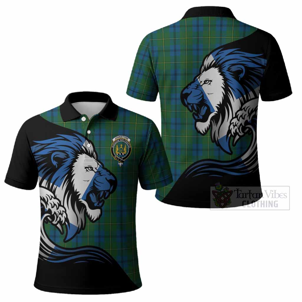Johnstone (Johnston) Tartan Crest Polo Shirt Scottish Golden Lions Wave Flow