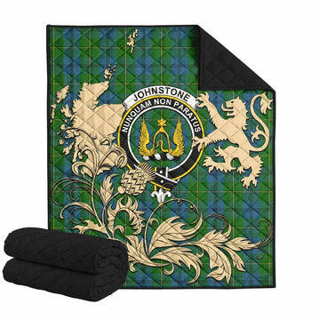 Johnstone (Johnston) Tartan Crest Premium Quilt with Scottish Iconic Symbols 