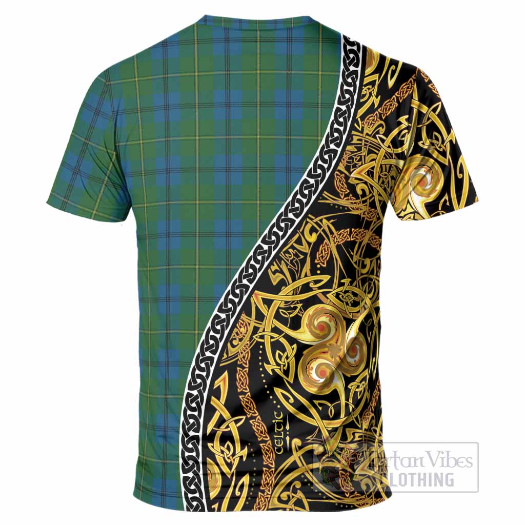 Johnstone (Johnston) Tartan Crest T-Shirt Celtic Knot and Triple Trickle Spiral Symbols
