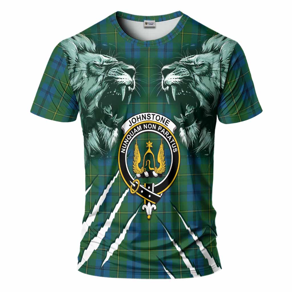 Johnstone (Johnston) Tartan Crest T-Shirt Ferocious Lion Style