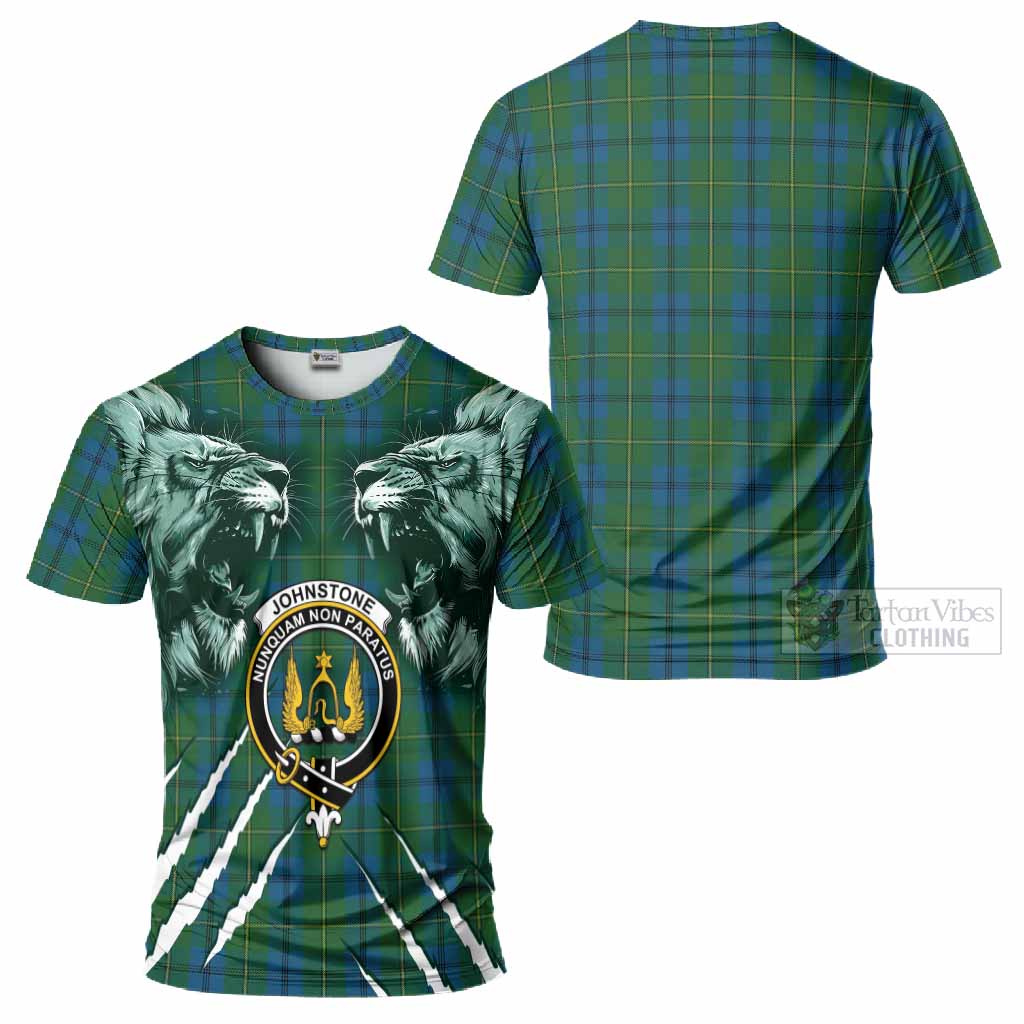 Johnstone (Johnston) Tartan Crest T-Shirt Ferocious Lion Style
