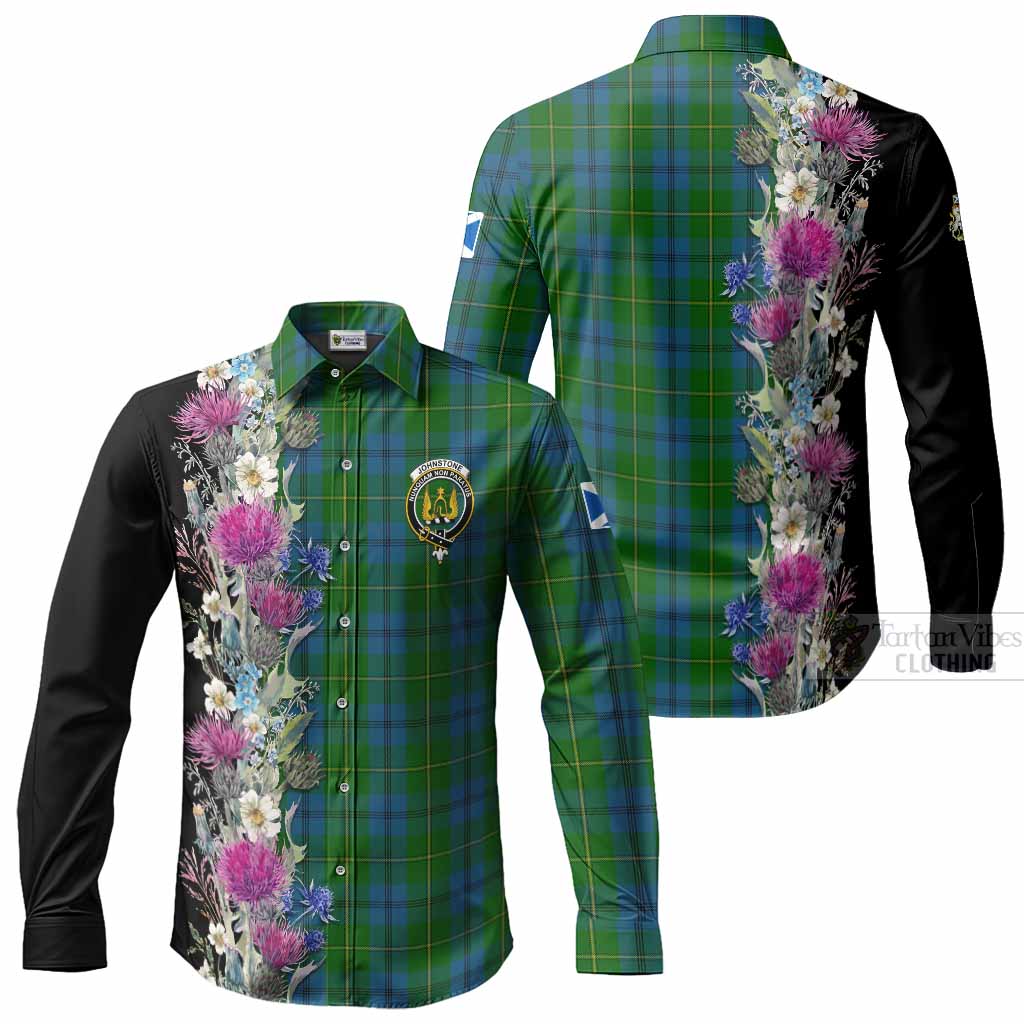 Johnstone (Johnston) Tartan Crest Thistle Floral Long Sleeve Button Shirts Men's Shirt - Tartan Vibes Clothing