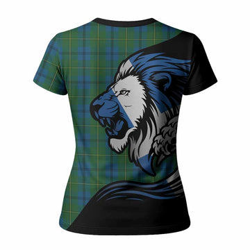 Johnstone (Johnston) Tartan Crest Women T shirt Scottish Golden Lions Wave Flow