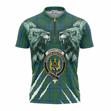 Johnstone (Johnston) Tartan Crest Zipper Polo Shirt Ferocious Lion Style