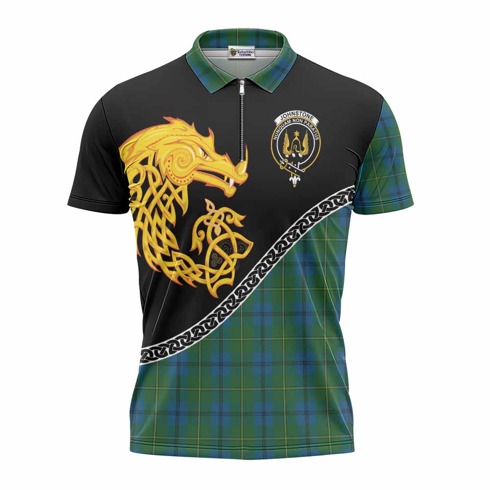 Johnstone (Johnston) Tartan Crest Zipper Polo Shirt Legendary Dragon Knot Half Style