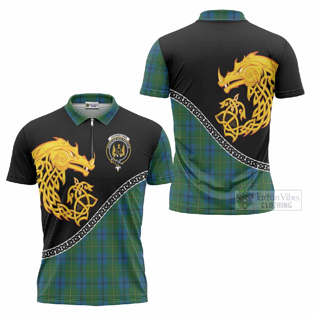 Johnstone (Johnston) Tartan Crest Zipper Polo Shirt Legendary Dragon Knot Half Style