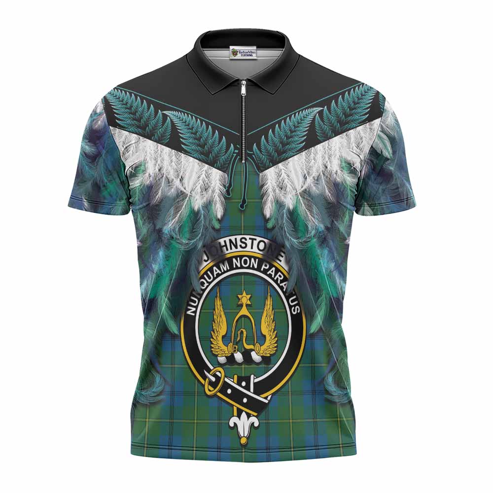 Johnstone (Johnston) Tartan Crest Zipper Polo Shirt New Zealand Maori Korowai Cloak