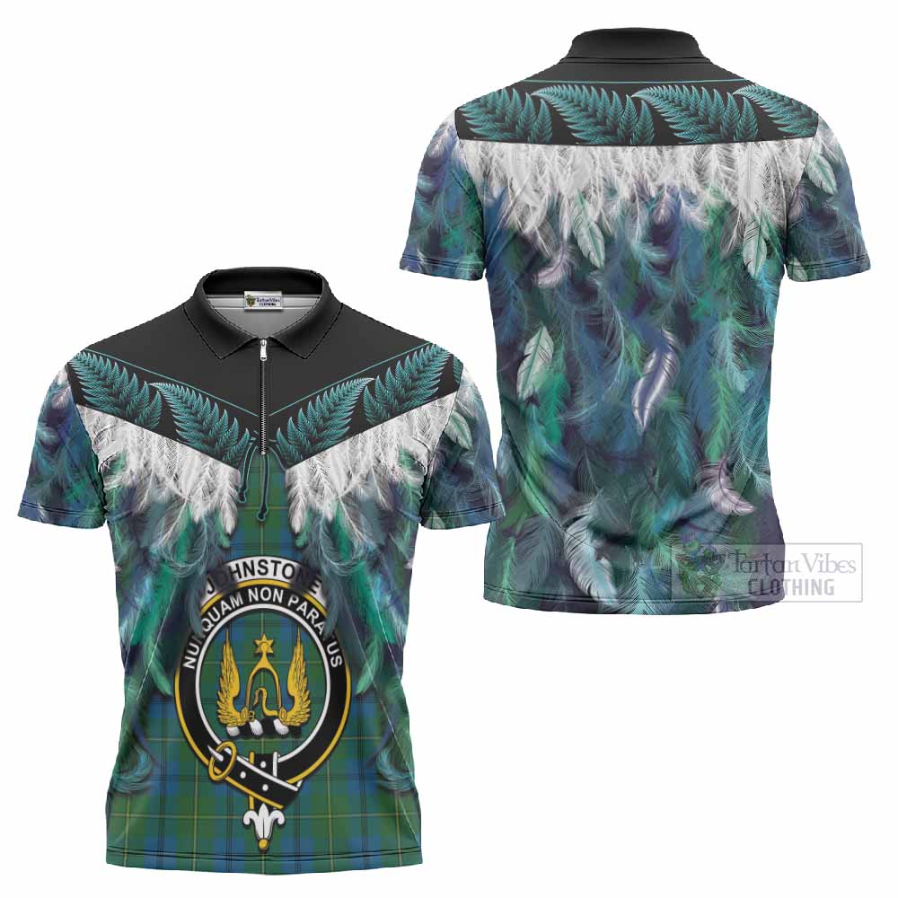 Johnstone (Johnston) Tartan Crest Zipper Polo Shirt New Zealand Maori Korowai Cloak