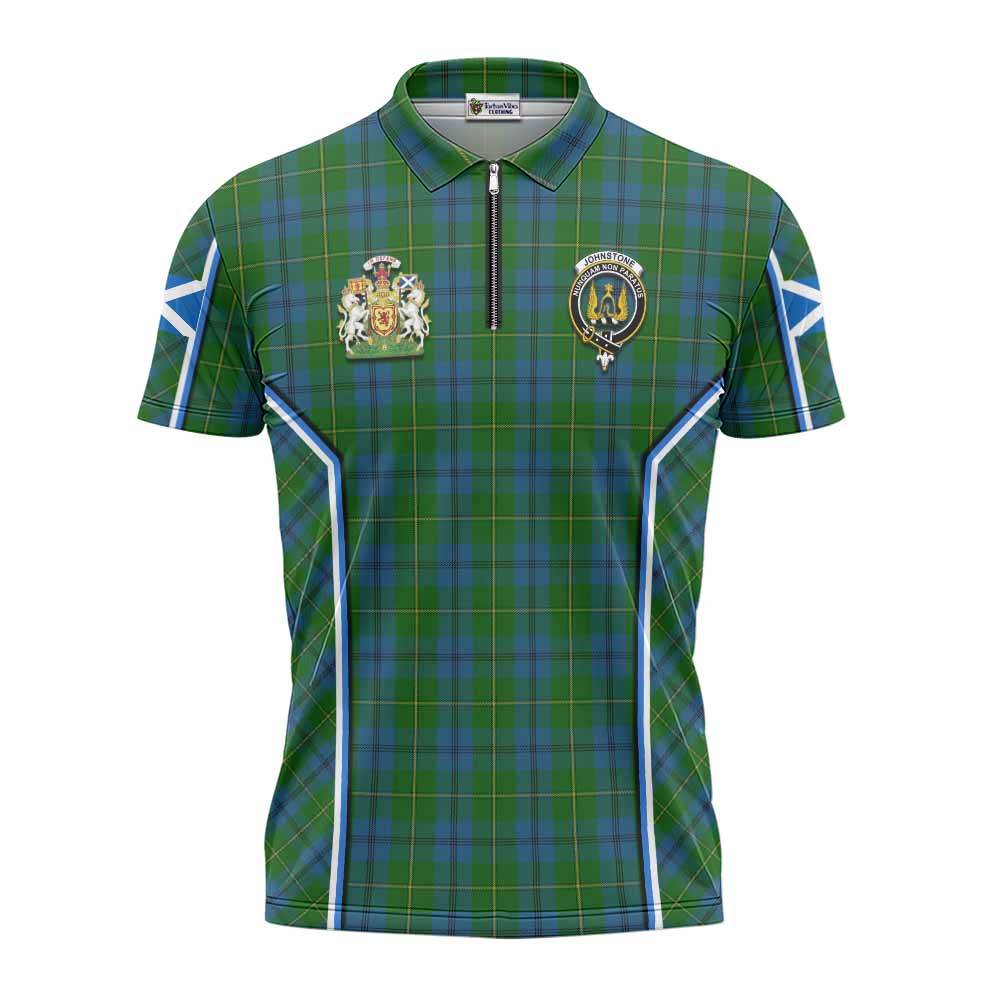 Johnstone (Johnston) Tartan Crest Zipper Polo Shirt Scotland Coat of Arm Flag Style - Tartan Vibes Clothing