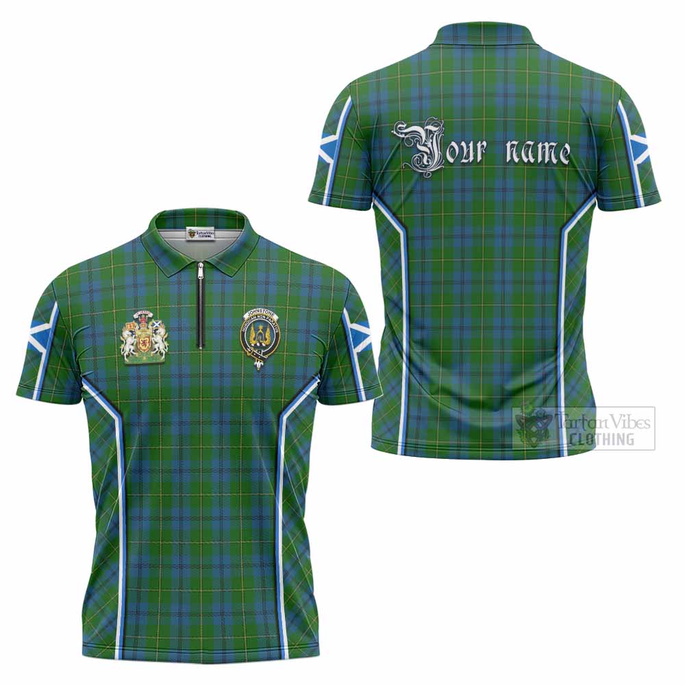 Johnstone (Johnston) Tartan Crest Zipper Polo Shirt Scotland Coat of Arm Flag Style - Tartan Vibes Clothing