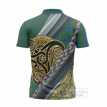 Johnstone (Johnston) Tartan Crest Zipper Polo Shirt Scottish Triskele Celtic